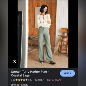 Faherty wide leg pants, green, 24